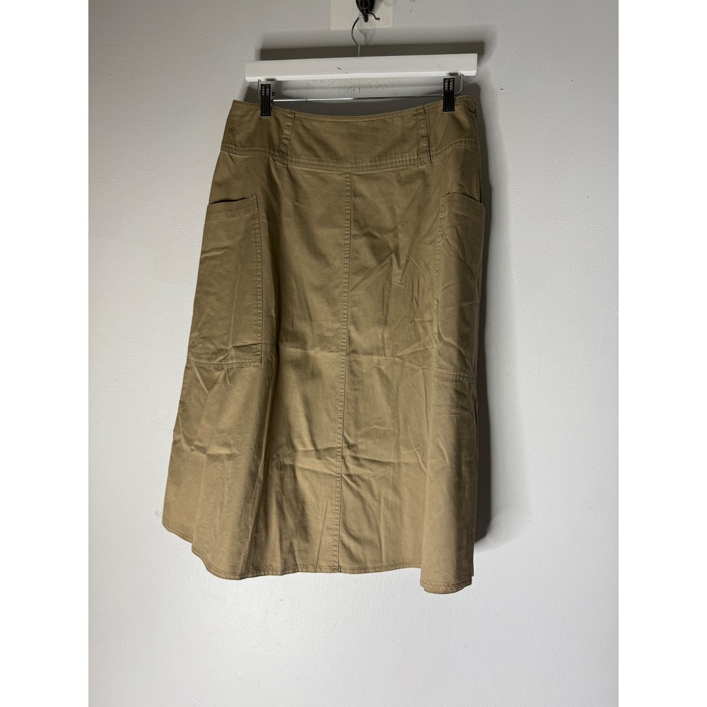 Sundance Tan Khaki Cotton A-Line Midi Skirt with Pockets Size 8
